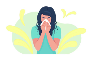 Lady sneezing due to pollen