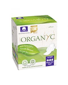 Organyc Sanitary Pads - Heavy Flow Night with Folded Wings (10 Pack)