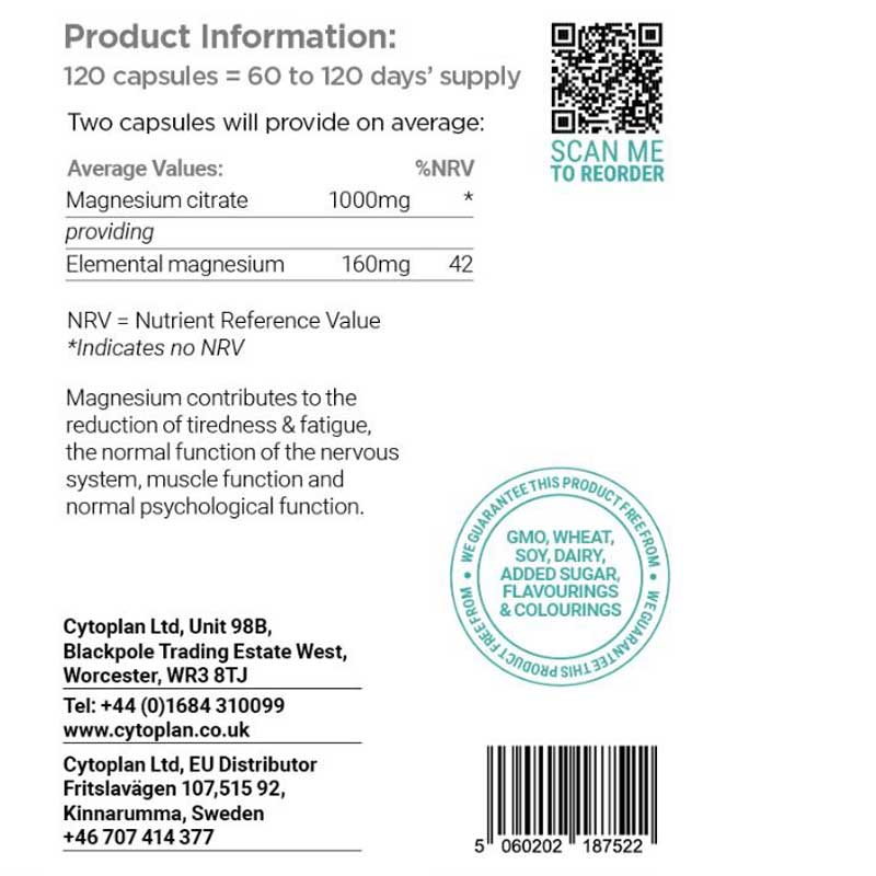 Cytoplan Magnesium Citrate - 120 Capsules - Image 5