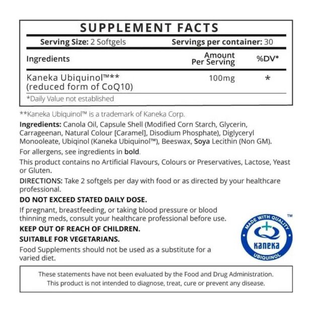 Good Health Naturally UB8Q10 Ubiquinol Supplement Facts