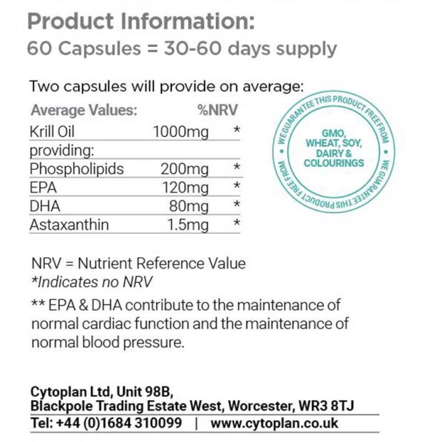 Cytoplan Krill Oil capsules product information