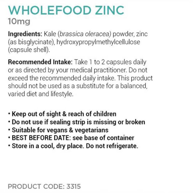Cytoplan Wholefood Zinc Label 2