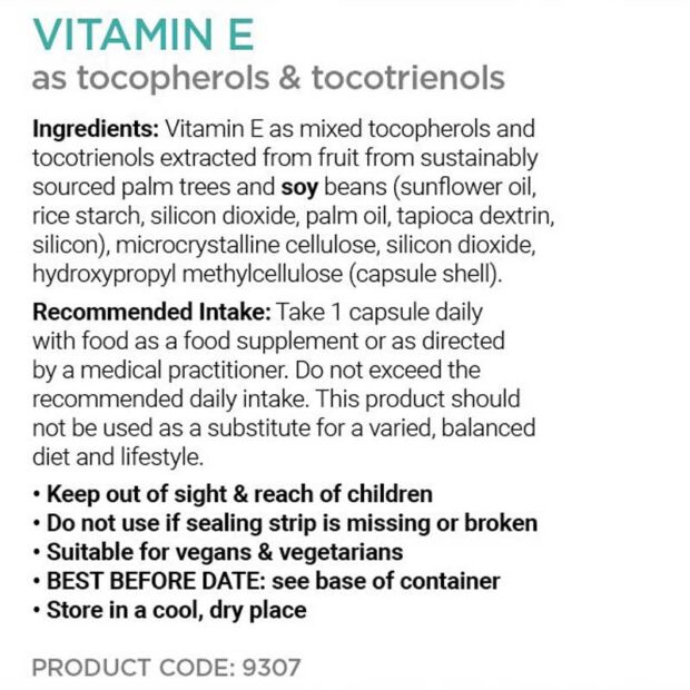 Cytoplan Vitamin E label