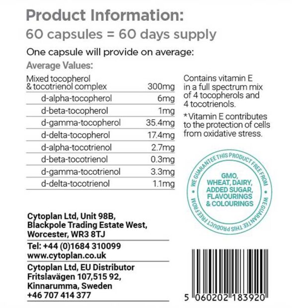 Cytoplan Vitamin E label