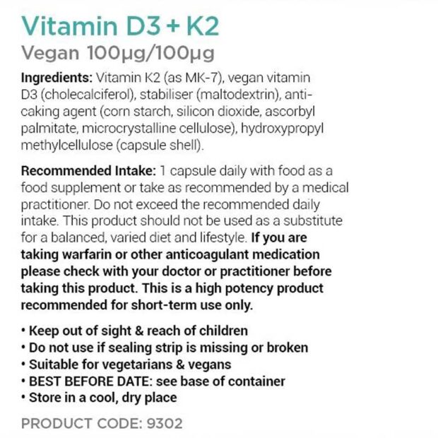 cytoplan Vitamin D3 and K2 Label
