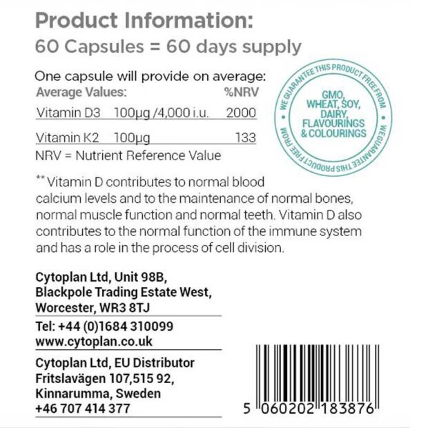 cytoplan Vitamin D3 and K2 Label