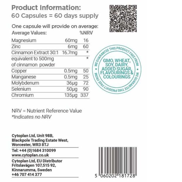 Cytoplan Blood Glucose Support Label