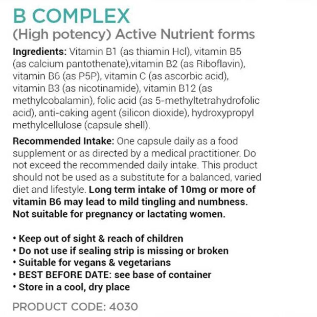 cytoplan high potency vitamin B Complex label