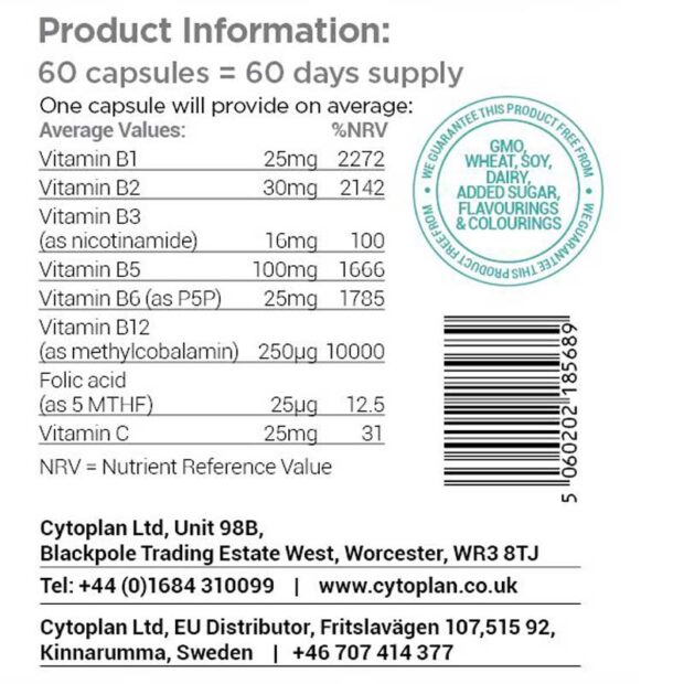 cytoplan high potency vitamin B Complex Label